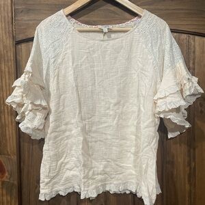 Umgee Cream Eyelet Ruffle Sleeve Blouse
